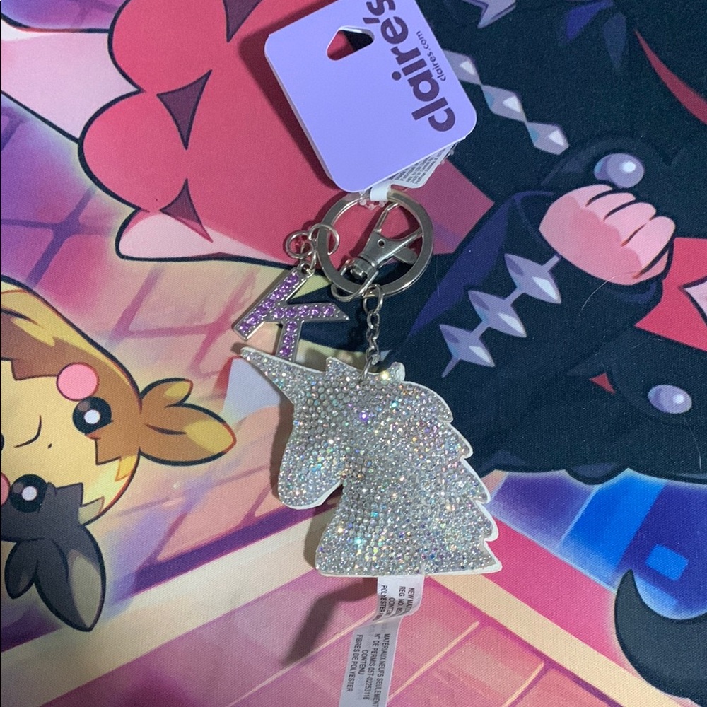 Claire's Rhinestone Initial K Unicorn Glitter Keychain